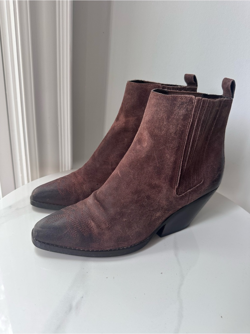 MICHAEL KORS Sinclair Brown Suede Leather Ankle Short Cowboy Boots Booties Sz 7
